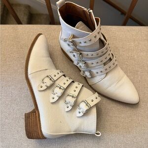 White buckle Ankle Boots
